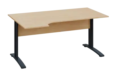 CRK 18 - 164 stůl kancelářský, rohový, levý, kovová podnož černá, deska 18 mm, široký 1600 mm, bříza